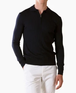 Aurelien Pullover Rib Zip Polos Ls Donker Blauw*Heren Truien