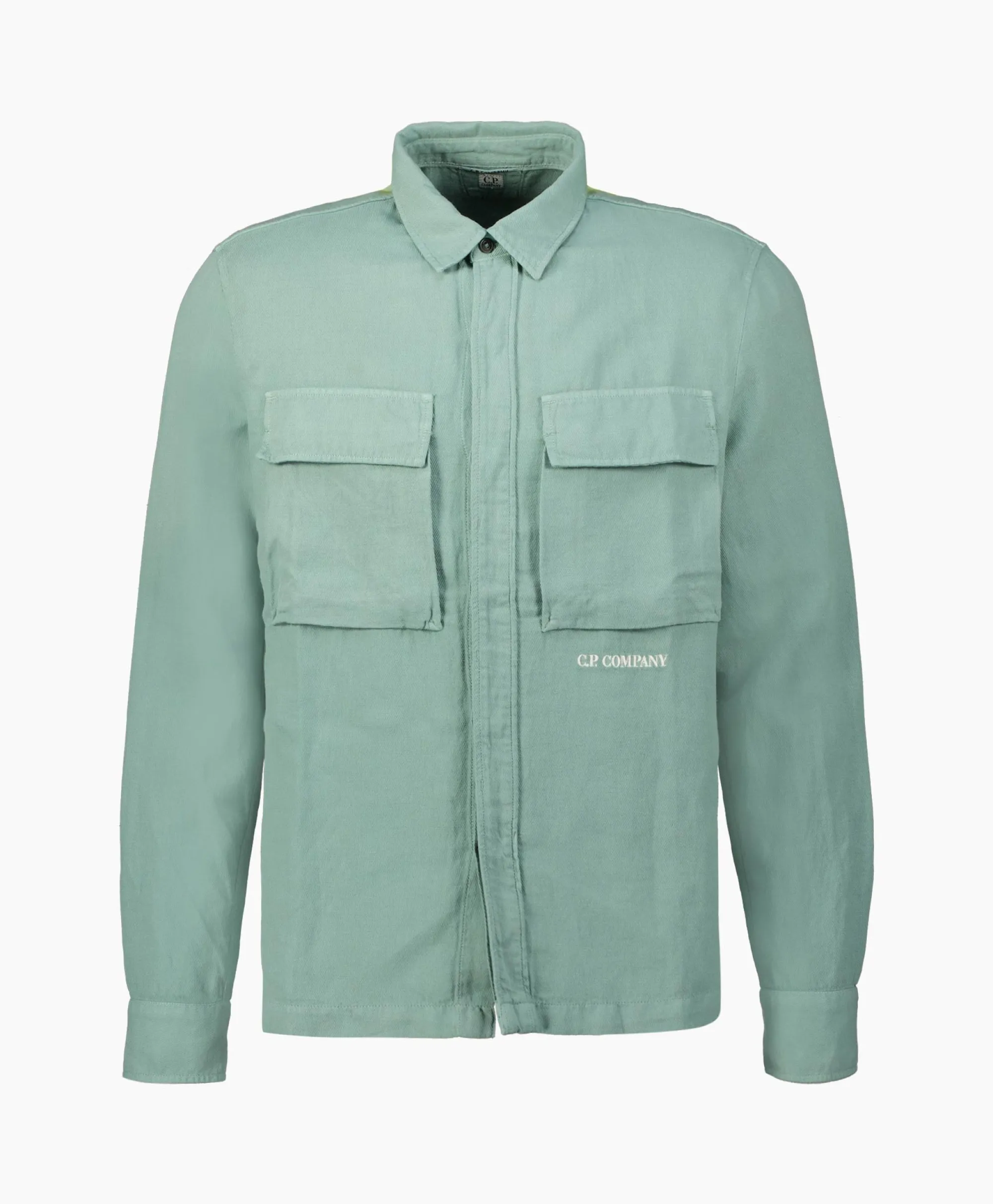 Cp Company Overshirt Broken Linen Cotton Groen*Heren Jassen