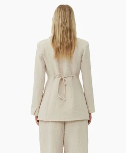 Ganni Blazer Textured Suiting Tiestring Beige*Dames Blazers