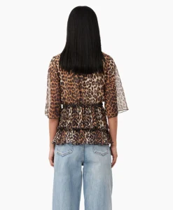 Ganni Blouse Pleated Georgette V-Neck Flounce Bruin*Dames T-Shirts & Tops