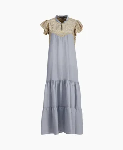 Greek Archaic Kori Maxi Jurk Long New All Over Sleeveless Ruffles Licht Grijs*Dames Bruiloftskleding