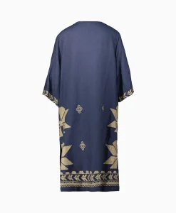 Greek Archaic Kori Midi Jurk Aeolis V-Neck Donker Blauw*Dames Bruiloftskleding