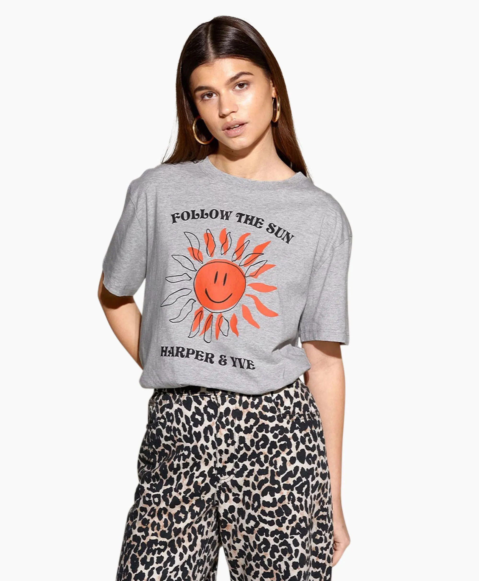 Harper & Yve Harper & Yve T-Shirt Korte Mouw Smiley-Ss Grijs*Dames T-Shirts & Tops