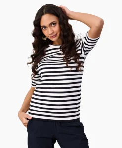 Studio Anneloes Pullover Luna Stripe Short Slv Ecru*Dames Truien