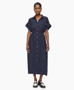 Zenggi Maxi Jurk Fluid Shirt Donker Blauw*Dames Jurken